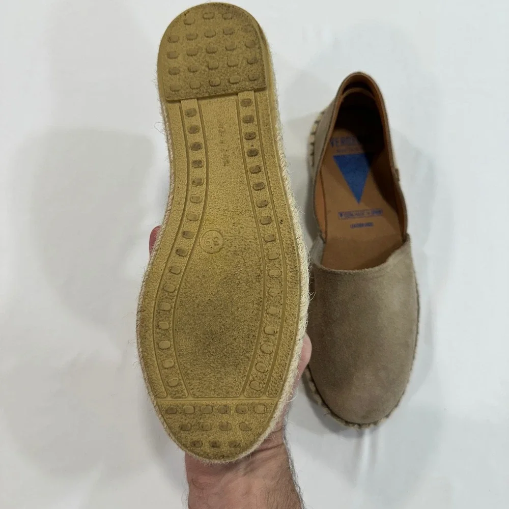 Verbenas Carmen Espadrille Womens 39‎ Brown Suede Leather Flat | Coastal Boho